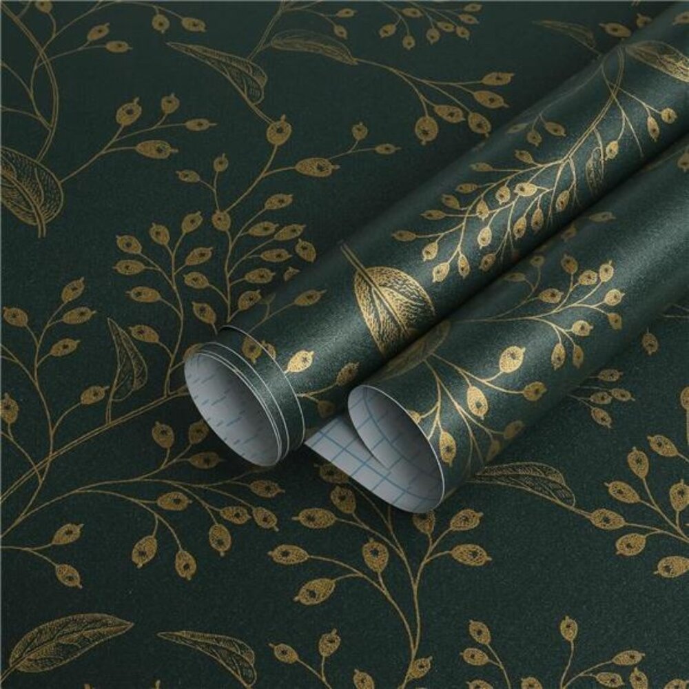 Heroad Peel and Stick Wallpaper Dark Green Contact Paper Gold Floral Wall Paper